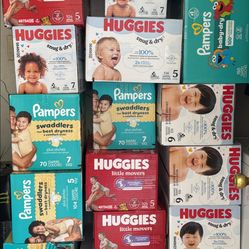 DIAPERS HUGGIES AND PAMPERS $37 EACH BOX