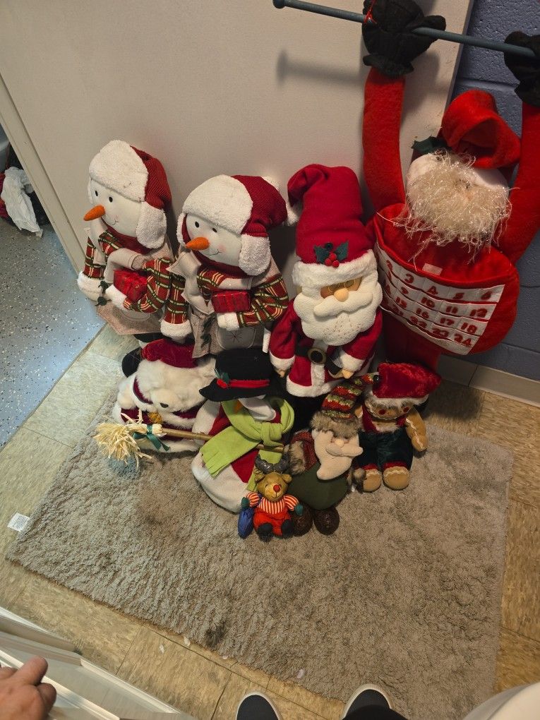 Set Of 9 Vintage Christmas Decorations. Snowmen Santa. Gingerbread. Rare! 