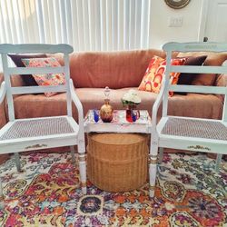 Beautiful pair of vintage wooden cane chairs country chabby style 39"x23x23" Kendall