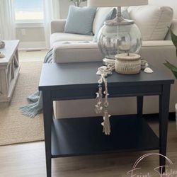 Lane Alta Vista Pair Coastal Clean Lines End Side Tables Serial Number Solid Wood Refinished Navy