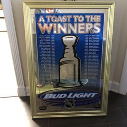 Vintage Sign  1999 Bud light NHL “ A Toast To the Winners” Mirrored Sign