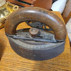 Antique Howell Co. Cast Iron Wooden Handle Sad Iron