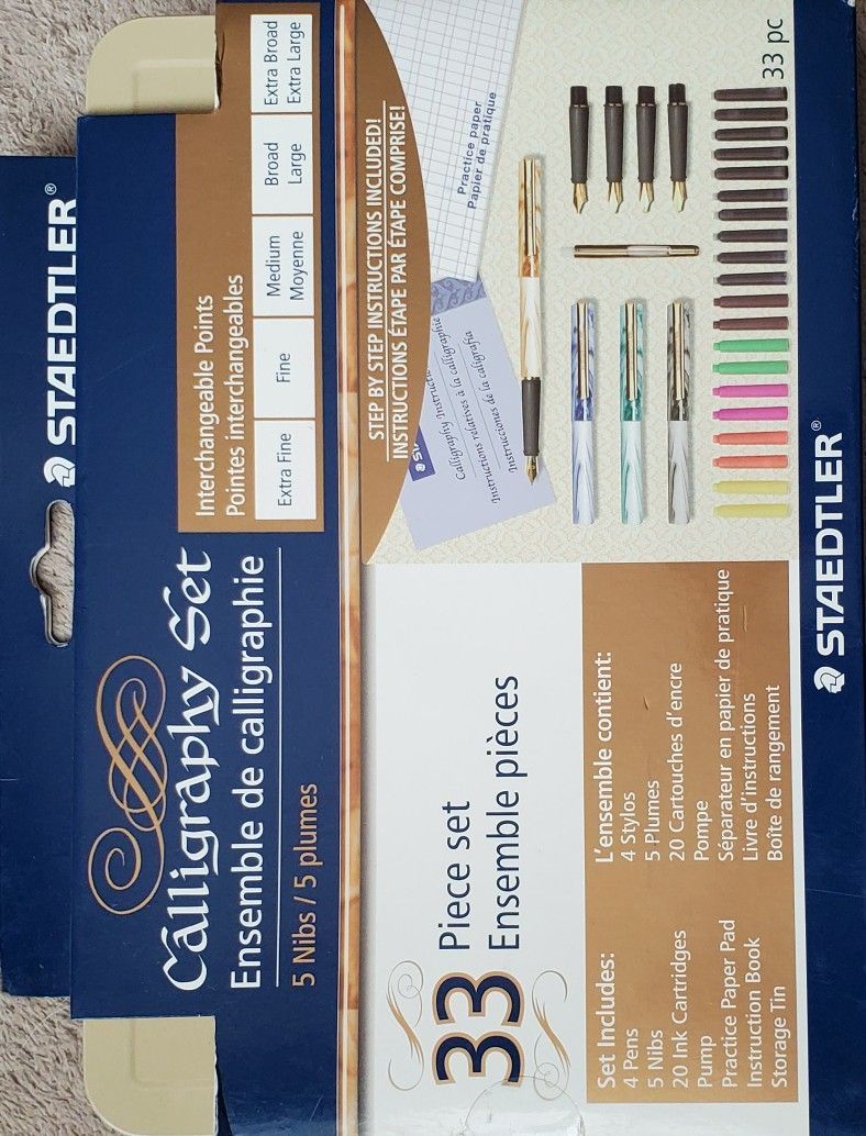 Staedtler Calligraphy Set 33 Piece Pens Nibs Ink Storage Tin