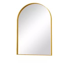 TETOTE 16 in. W x 20 in. H Arched Framed Decorative Wall Mounted Bathroom Vanity Mirror in Gold, Tempered Glass Shatterproof=S2-385