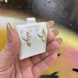 14k EARRINGS HOOPS DIAMOND 
