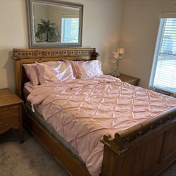 Oak Bed Frame & Matching  Oak Corner Tables 