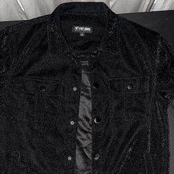 Black Stacy Adams Rhinestone Long-Sleeve Jacket Button Down.