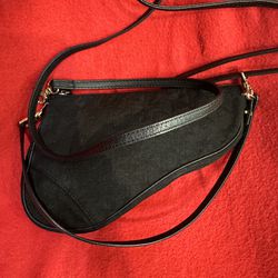 Classic Christian Dior, Black Monogram Saddle Bag With Crossbody Strap