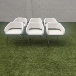 White Faux Leather Barrel Dining Chairs – Modern/Contemporary- Living Room Chairs- Six (6)