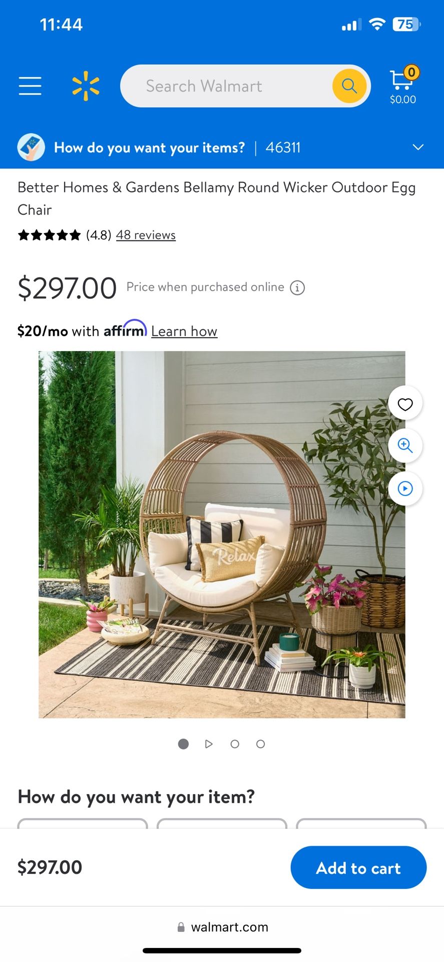 Better homes & Gardens Bellamy Round Wicker Outdoor Egg Chair