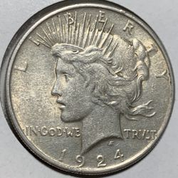 1924 Peace US Silver Dollar 