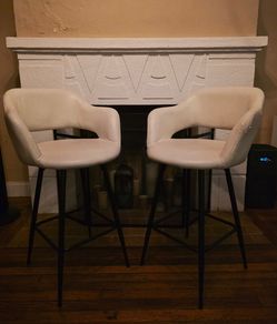 Set of 2 Cream Leather Bar Stools