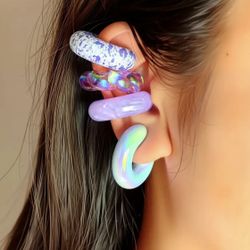 Brand New Chunky Candy Color Acrylic Resin C-Shaped Clip-Ons
