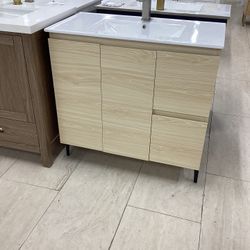 36” Bathroom Vanity Cabinet New Wood Color With Ceramic Top Sink Integrated Ready For Pickup Today