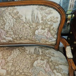 Antique Belgian Tapestry Three-Piece Settee Set
