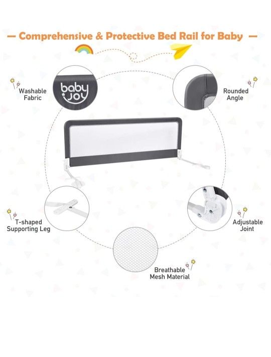 BABY JOY Bed Rails for Toddlers, 59‘’ Extra Long, Swing Down Bed Guard