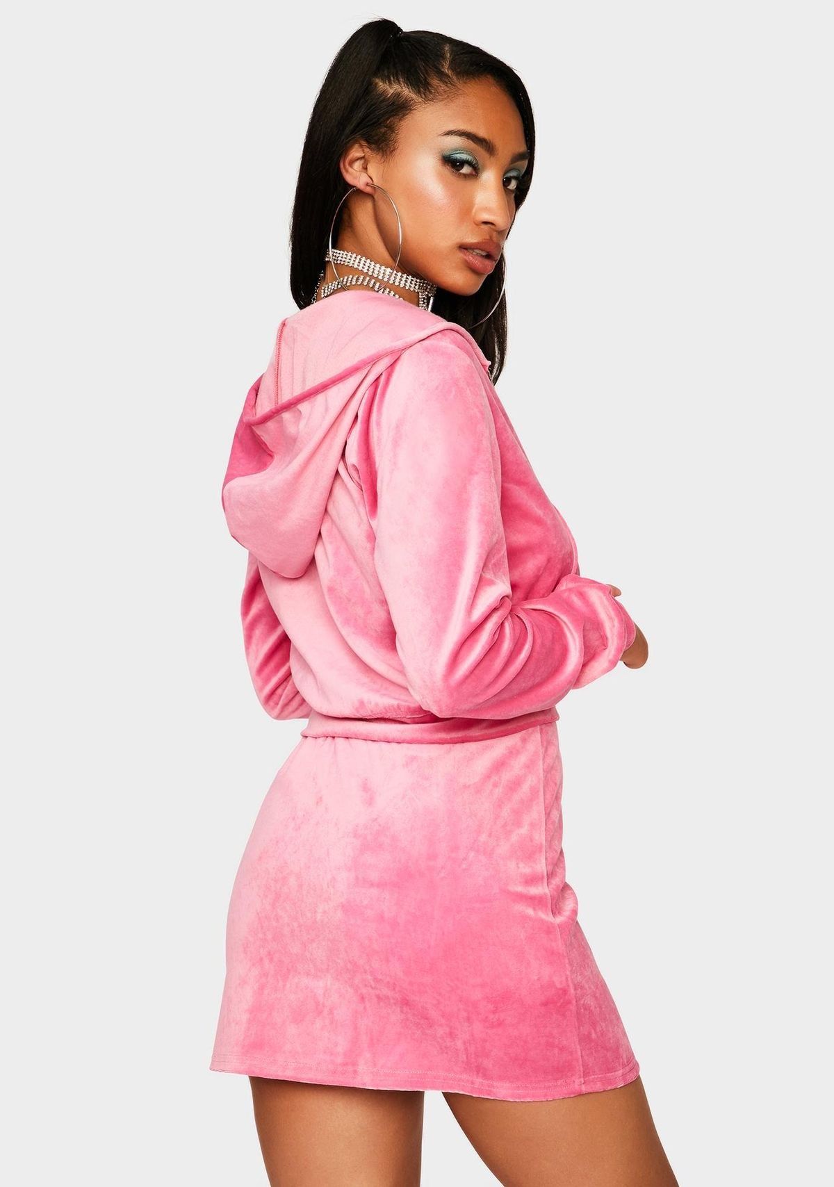 NWT Juicy Extra LARGE Women's Pink Velour Zip Up Cropped Hoodie