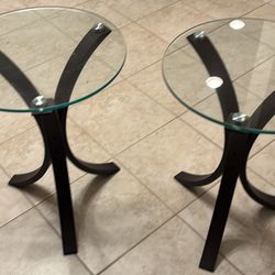 Pair Of Glasstop End Tables