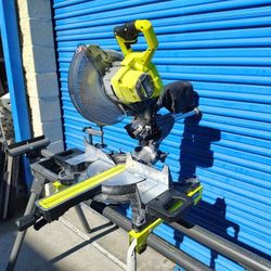 Miter Saw 10" Sliding Compound Ryobi Battery Operated With Stand  and 2 Blades 1 Battery and Charger Excellent Condition 