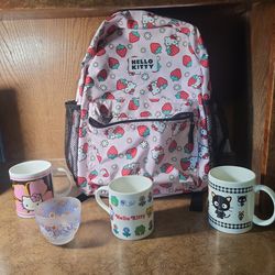 Hello kitty bundle backpack mugs tea cup