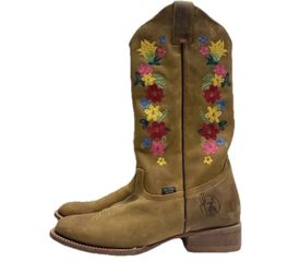 Size 10 Reyme brown Leather Western Floral Boots Women