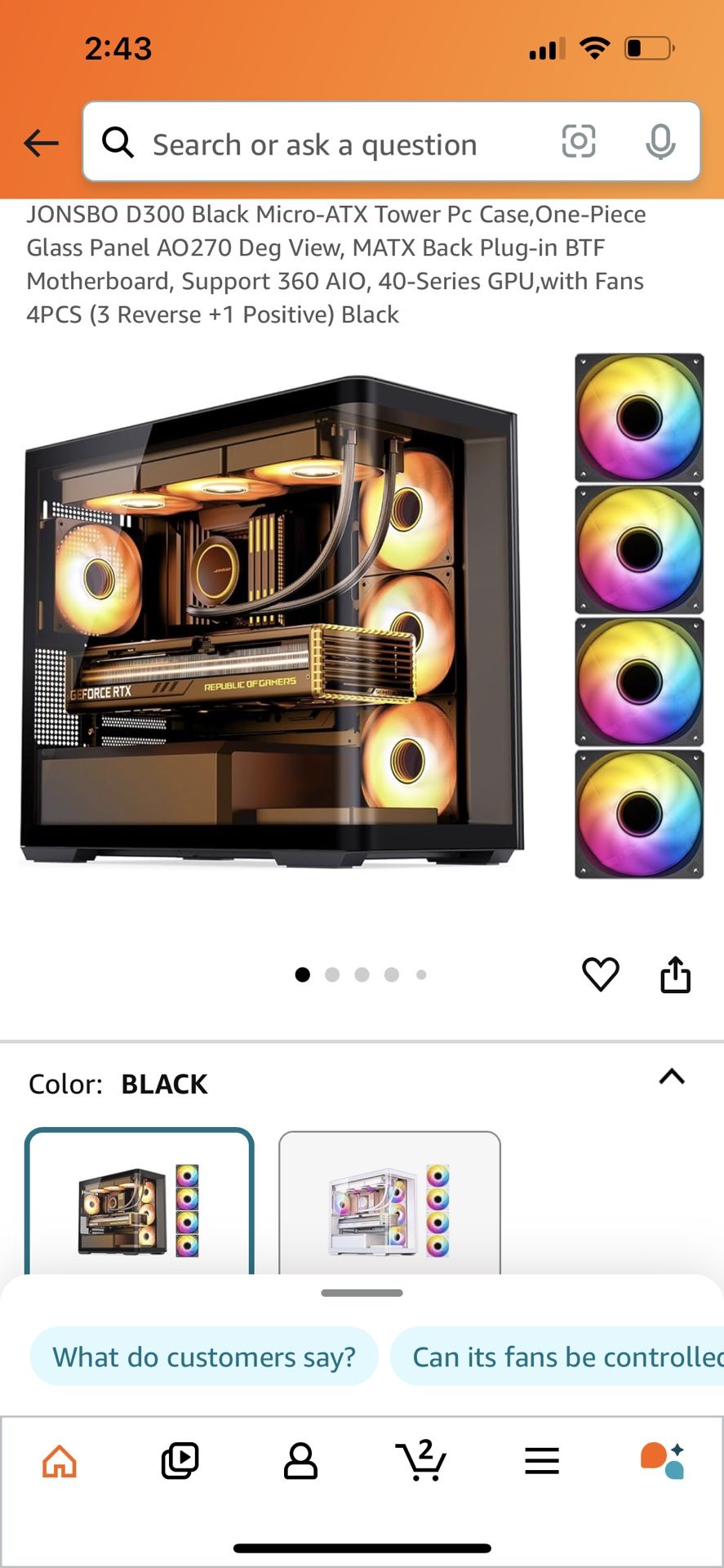 JONSBO D300 Black Micro-ATX Tower Pc Case, One-Piece Curved Glass Panel