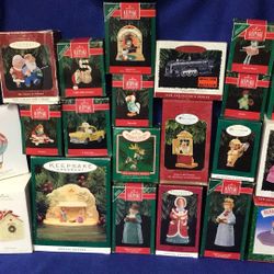 Lot Of Hallmark Ornaments Dickens, Madame Alexander, Santa, Manger Set