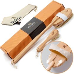 Belula Dry Brushing Body Brush Set - Natural Boar Bristle Body Brush, Exfoliating Face Brush & Bath Gloves - Ideal Dry Skin Brush for Lymphatic Draina