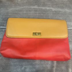 Vintage J Crew Purse Red Orange with Gold Accents