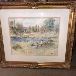 Oil Painting By The River Signed Nicely Framed 