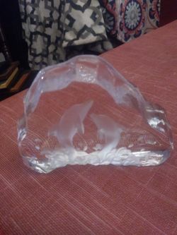 Etched glass dolphins