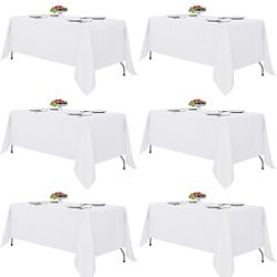 White Tablecloths for Rectangle Tables, 6 Pack - 70 x 120 Inches - Reusable and Washable Table Clothes for 6-8 Ft Tables, Polyester Fabric Table Cover