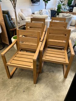 Set of 6 Teak Wood Outdoor Dining Chairs Armchairs