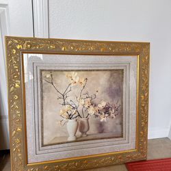 Large Elegant Gold Framed Floral Wall Art – Vintage Style (30” x 27.5”)