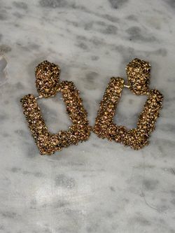 Gold Glitter Statement Drop Earrings - Women Jewelry