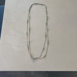 Long Necklace Gold And Turquoise Gold-tone Chain Layer