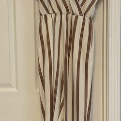Maje Pieni Stripe Jumpsuit Surplice V-Neck Straight Leg Cream Orange Brown