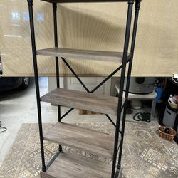 5-Tier Bookshelf - Industrial Wood & Metal