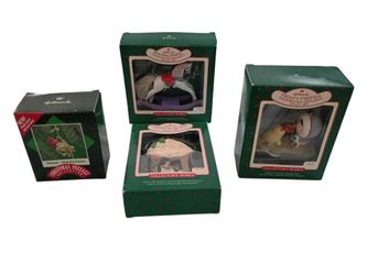 1987 Hallmark Frosty Friends Mistletoad Rocking Horse Hula Christmas Ornament Lot