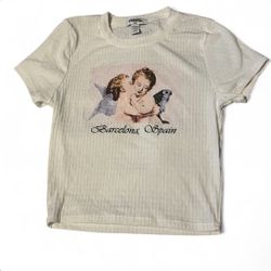 White baby Tee with Angel Print