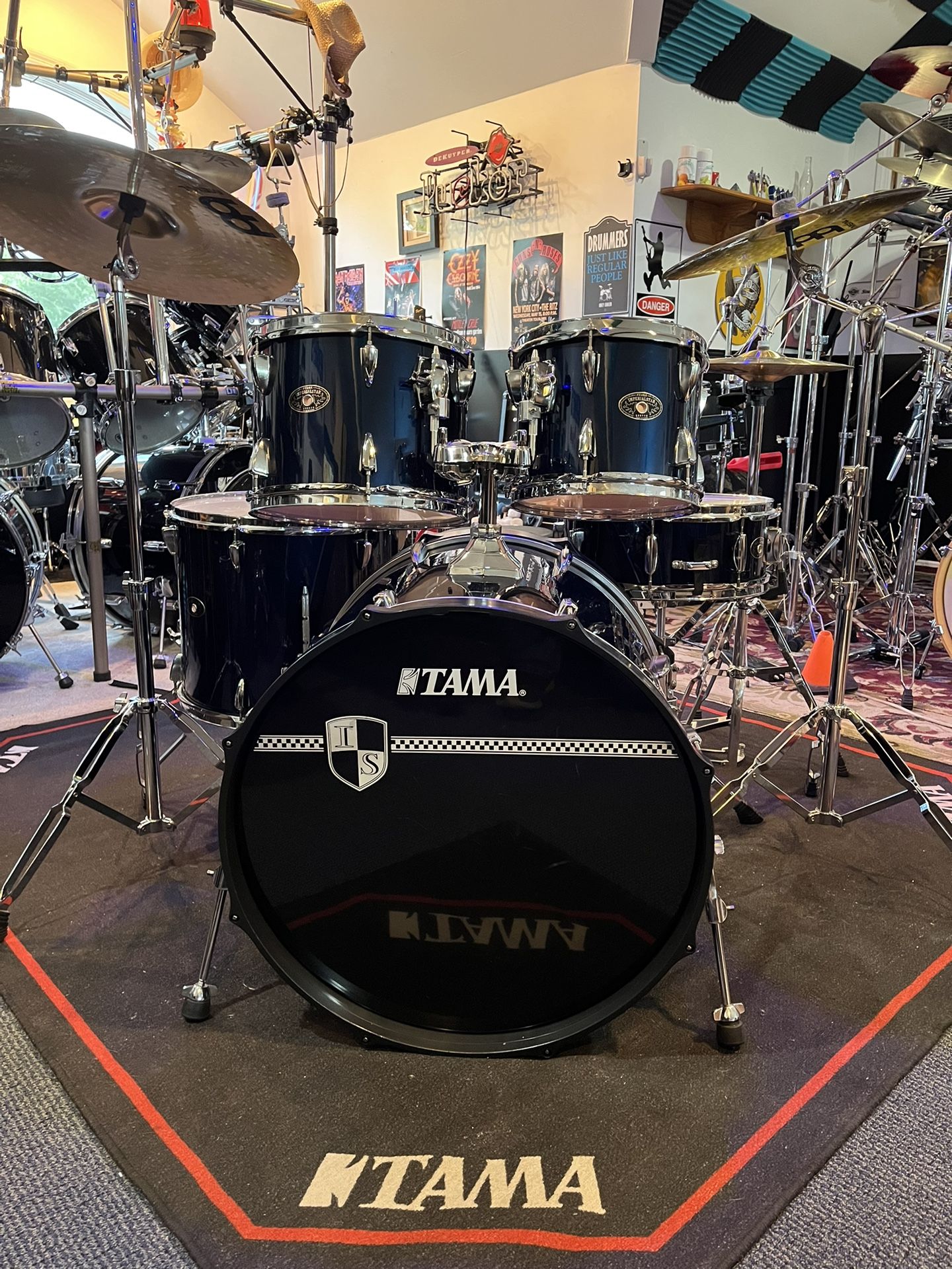 Beautiful Blue Tama Imperial Star Five Piece Drum Set