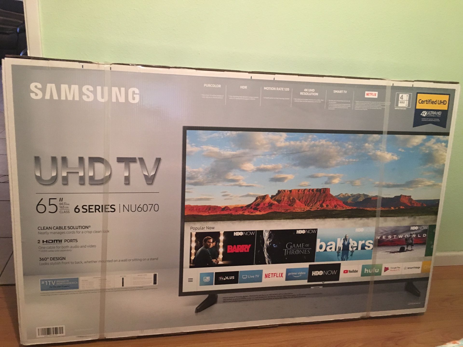 New in box 65” 4k-UHD Smart TV Samsung 6 Series NU6070