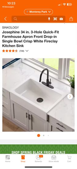 SINKOLOGY Josephine 34 in. 3-Hole Quick-Fit Farmhouse Apron Front Drop-in Single Bowl Crisp White Fireclay Kitchen Sink