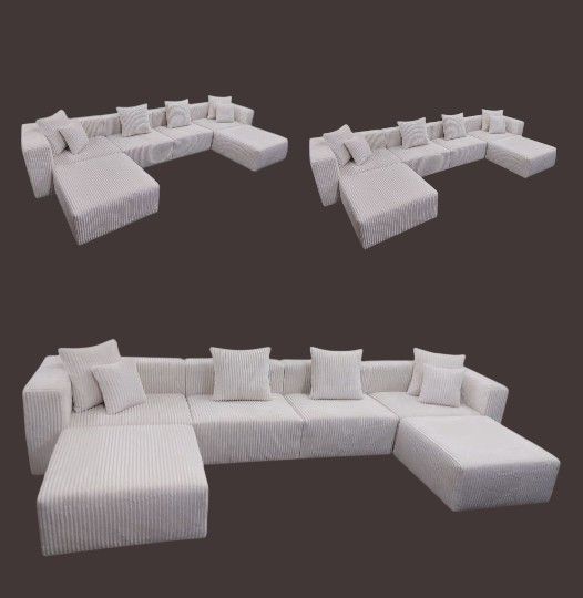 BRAND NEW 6x15x6ft And 11x11ft OR 6x13x6ft SECTIONAL CHAISE SOFA COUCH. Cordoroy Cream FABRIC