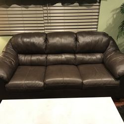 Ashley Genuine Leather Couch And Chair With Ottoman 