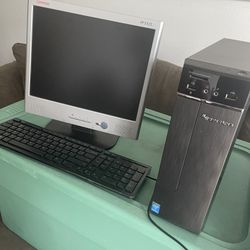 Compaq Monitor And Lenovo Tower With Keyboard And Mouse 