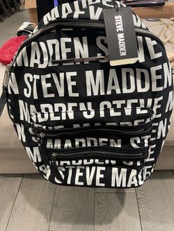 Mochila Steve Madden Nueva con Etiquetas - Estampado de Logo Blanco y Negro