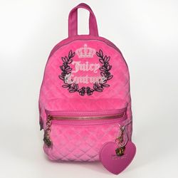 JUICY COUTURE Royal Moment Medium Backpack + Heart Crown Keychain Pink Velour