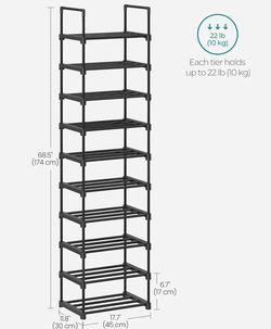 SONGMICS Shoe Rack 10-Tier Organizer Metal Storage Shelf - Black