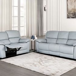 Glarus Powder Blue Reclining Living Room Set